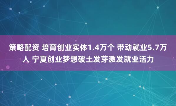 策略配资 培育创业实体1.4万个&#32;带动就业5.7万人&#32;宁夏创业梦想破土发芽激发就业活力