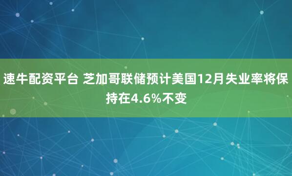 速牛配资平台 芝加哥联储预计美国12月失业率将保持在4.6%不变